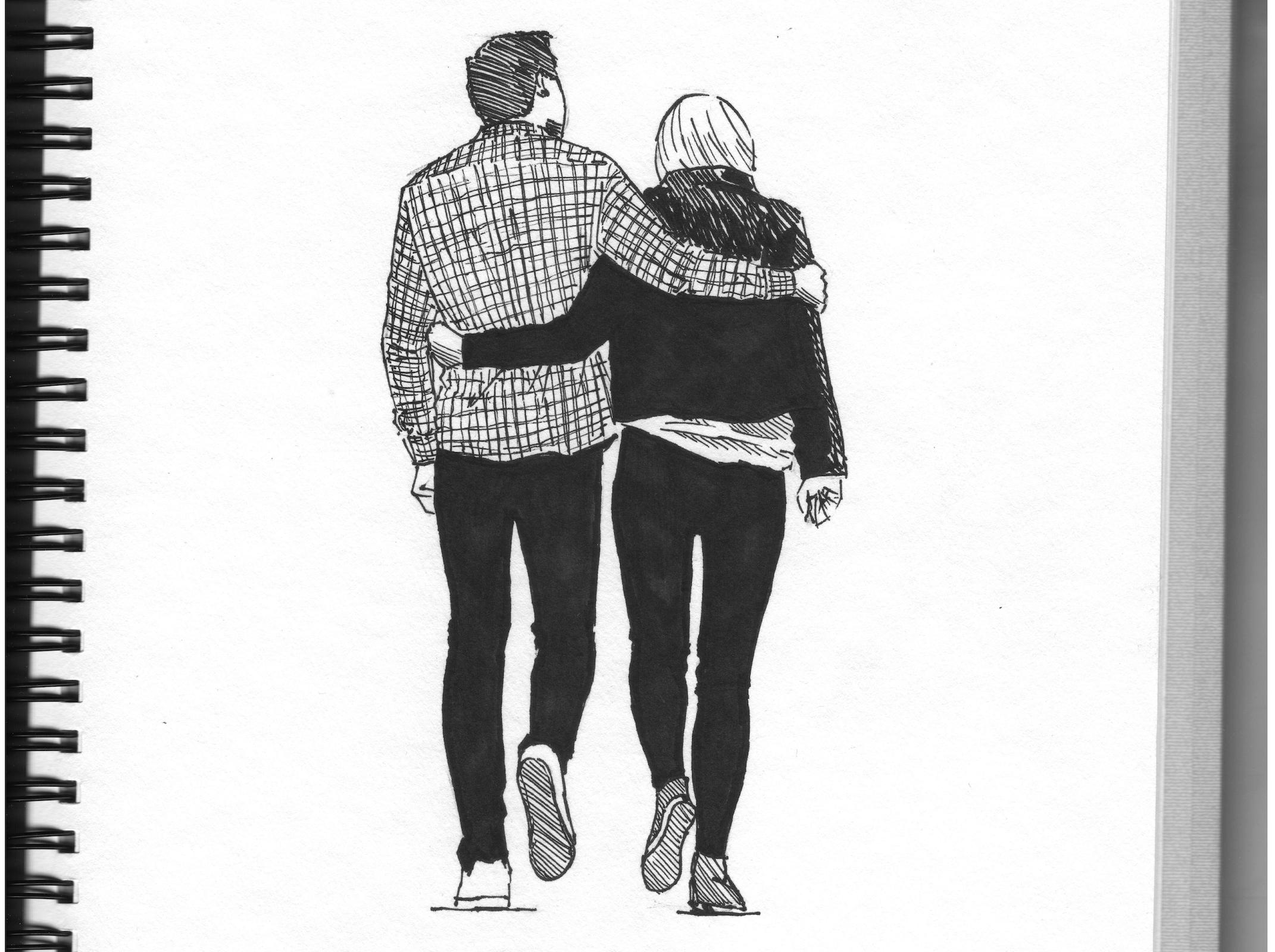 How to Sketch People book example - A sketch of a couple hugging